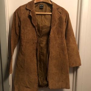 Wet Seal Tan Suede Leather Jacket with Fringe Tie